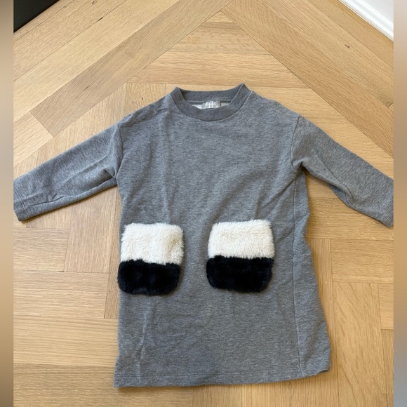 Il Gufo Toddler girls 3A Dress fleece with Fur pockets - Picture 1 of 7